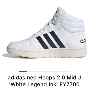 Adidas neo Hoops 2.0 Mid J - White Legend Ink, Youth size 6, Women size 8.